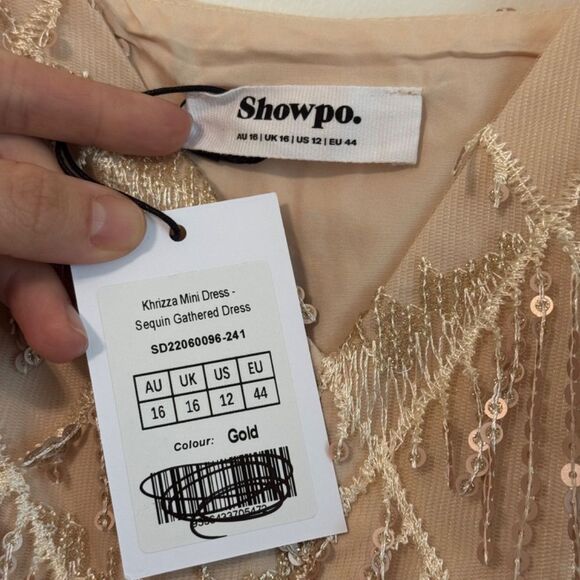 NWT! Showpo. Khrizza Mini Sequin Dress - Gold | Size 12 - Picture 7 of 10